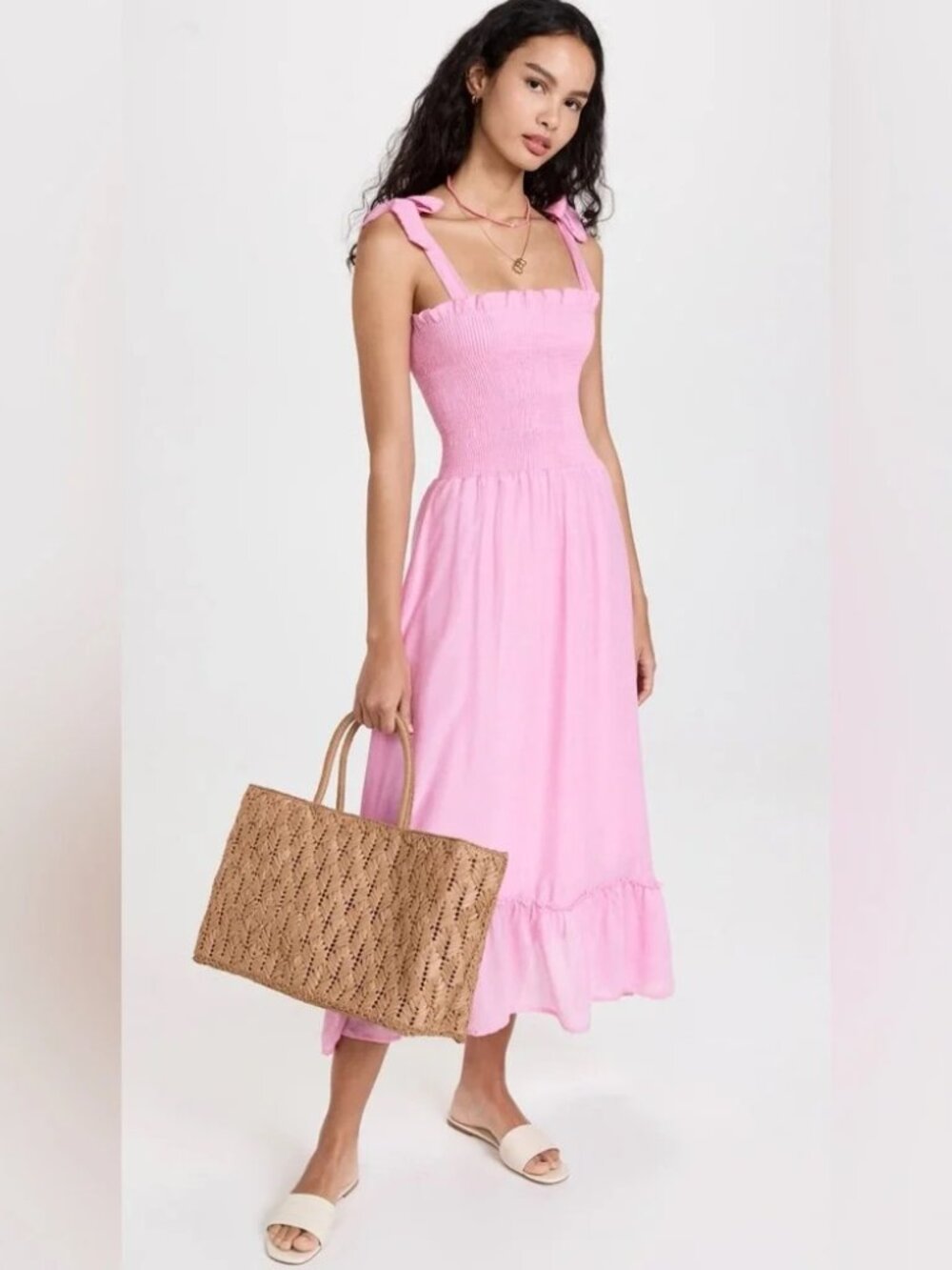 Peixoto Small Eddie Womens Wool Blend Smocked Midi Dress - Pink